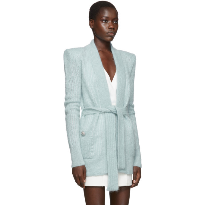 Balmain Blue Mohair Belted Cardigan Balmain