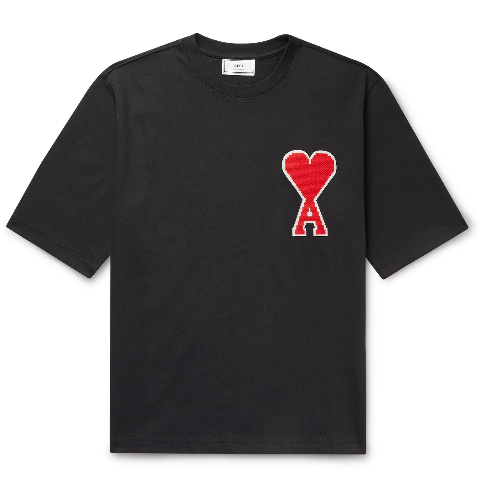 AMI - Oversized Logo-Appliquéd Cotton-Jersey T-Shirt - Black AMI