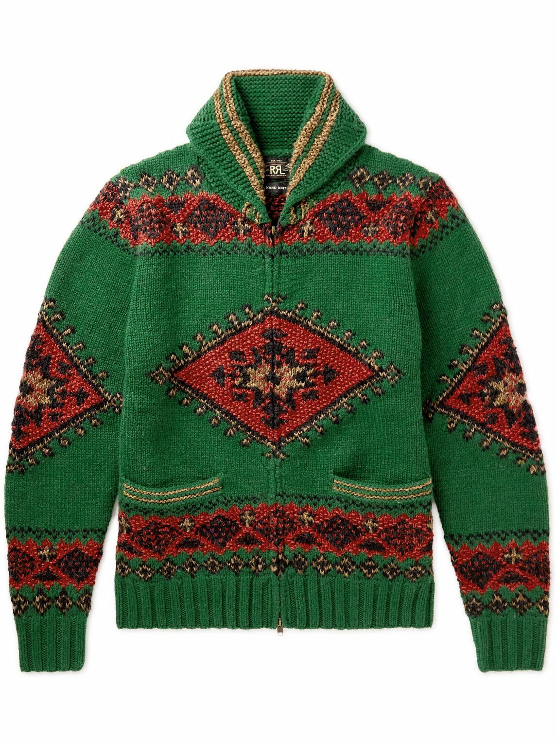 RRL - Shawl-Collar Wool-Blend Jacquard Zip-Up Cardigan - Green RRL