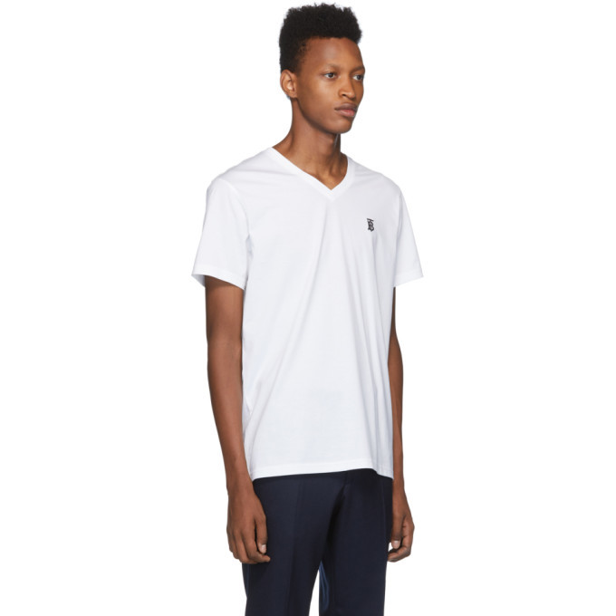 Burberry White Monogram Marlet V-Neck T-Shirt Burberry