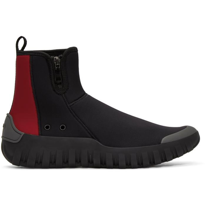 Prada Black and Red Neoprene Frog Sock High-Top Sneakers Prada