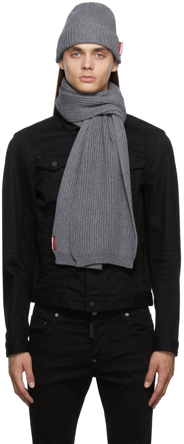Dsquared2 Grey Rib Beanie \u0026 Scarf Set 