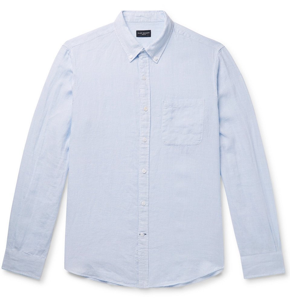 Club Monaco - Slim-Fit Button-Down Collar Puppytooth Linen Shirt ...