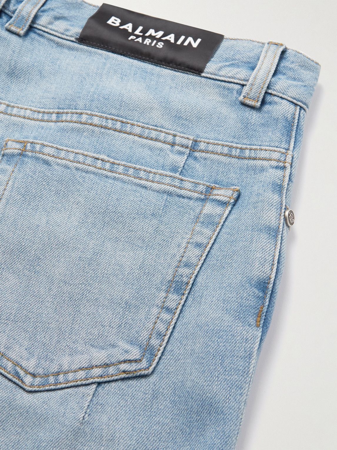 Skinny-Fit Distressed Panelled Jeans 