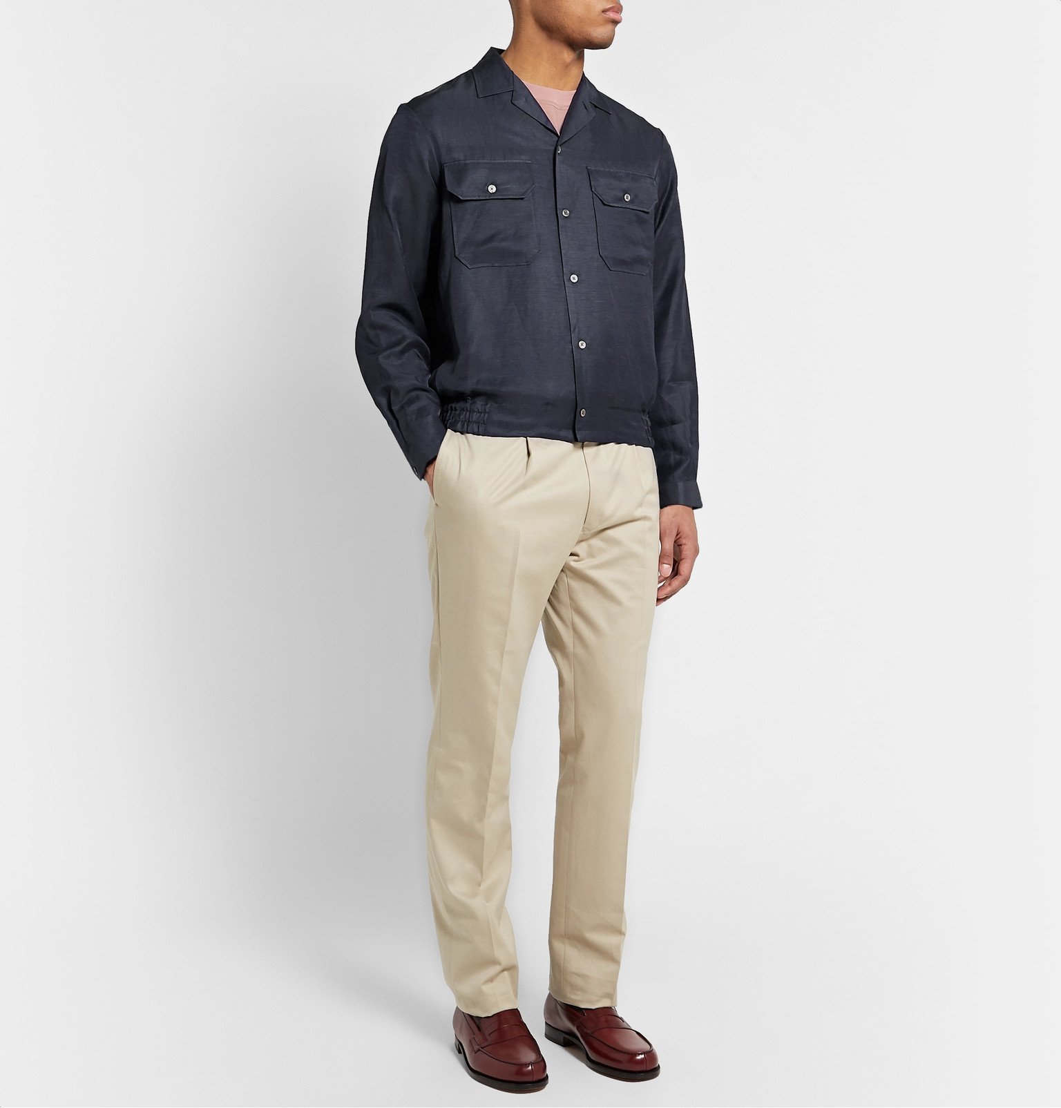 Camoshita - Camp-Collar Linen-Blend Overshirt - Blue Camoshita