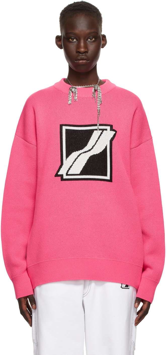 We11done Pink Jacquard Knit Logo Sweater We11done