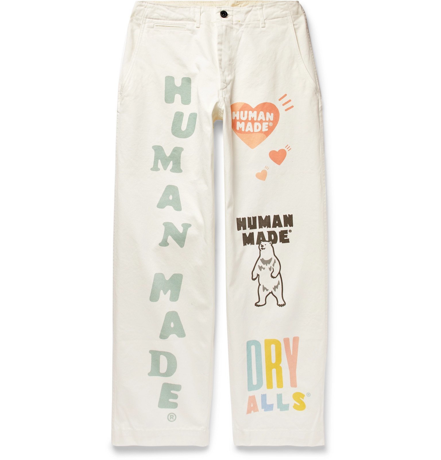 Human Made - Cropped Logo-Print Cotton-Twill Trousers - White 