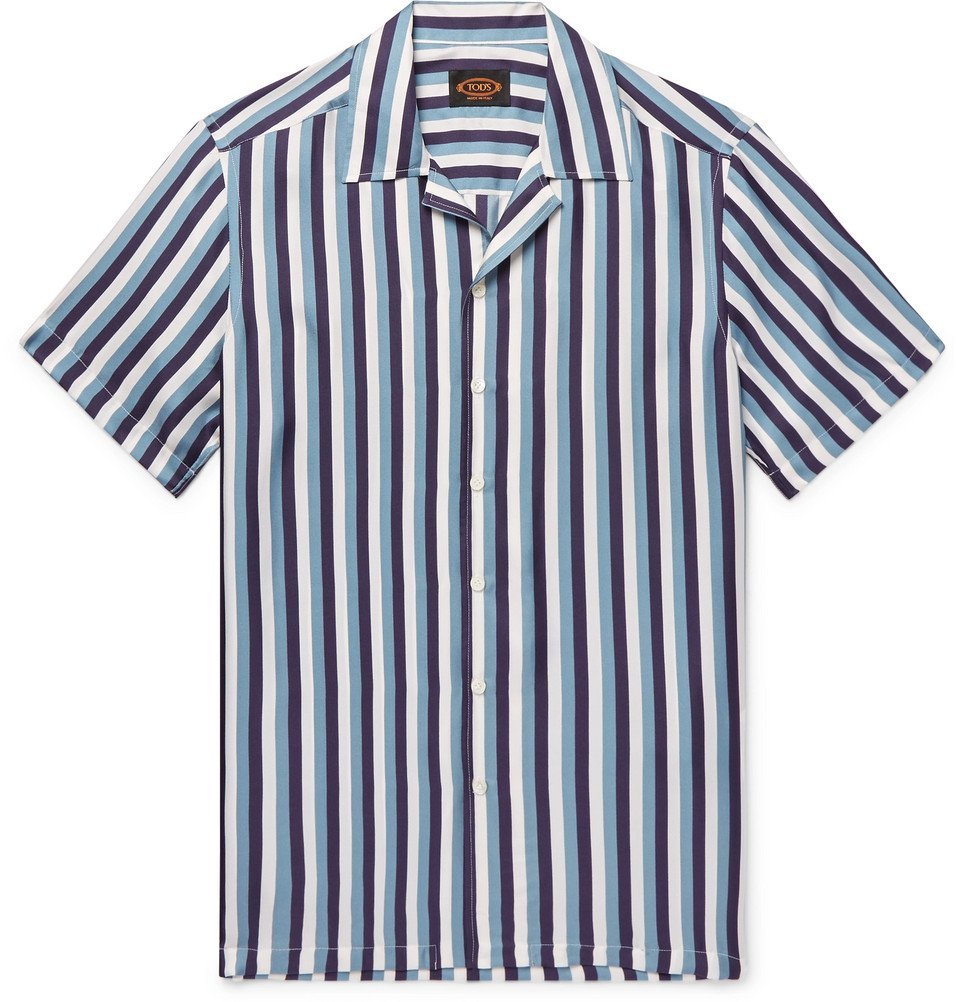 Camp-Collar Striped Silk-Twill Shirt 