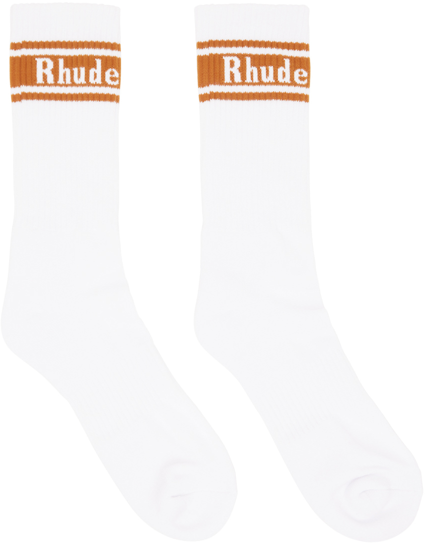 Rhude White Stripe Logo Socks Rhude