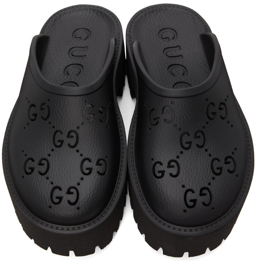Gucci Black Perforated G Platform Sandals Gucci