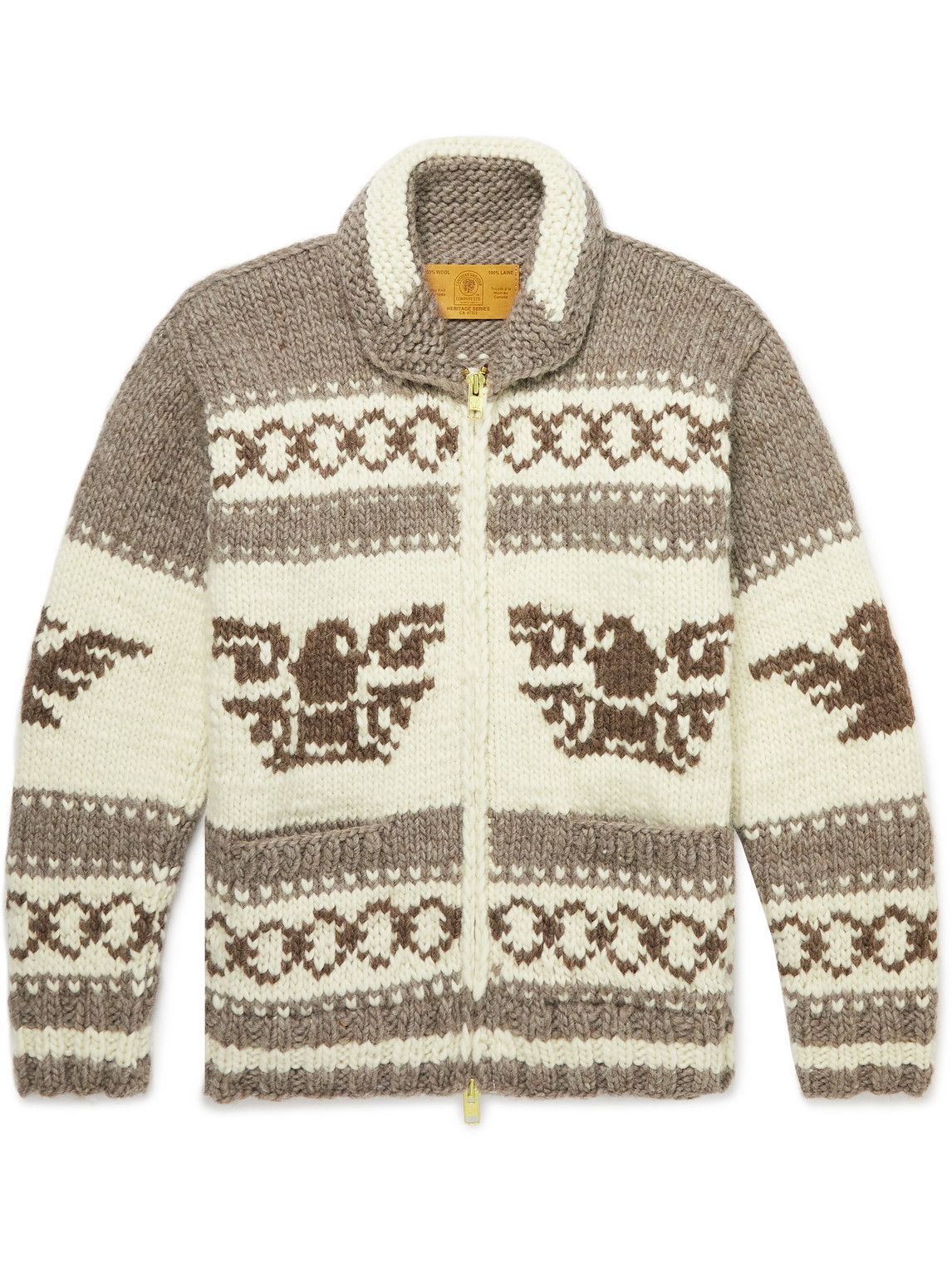 Canadian Sweater Company SlimFit ShawlCollar Intarsia Wool ZipUp