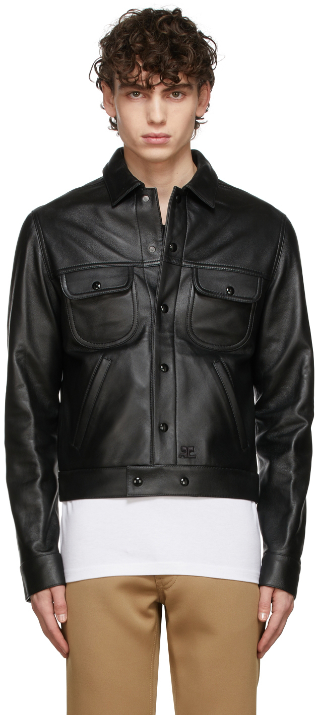 Courrèges Black Leather Trucker Jacket Courreges