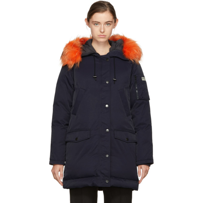 Kenzo Navy Long Fur-Trimmed Parka Kenzo