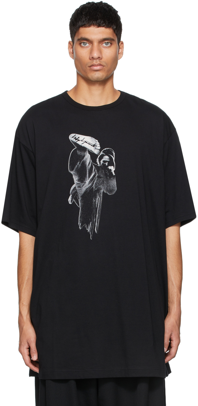 Yohji Yamamoto Black Graphic Print Oversized T-Shirt Yohji Yamamoto