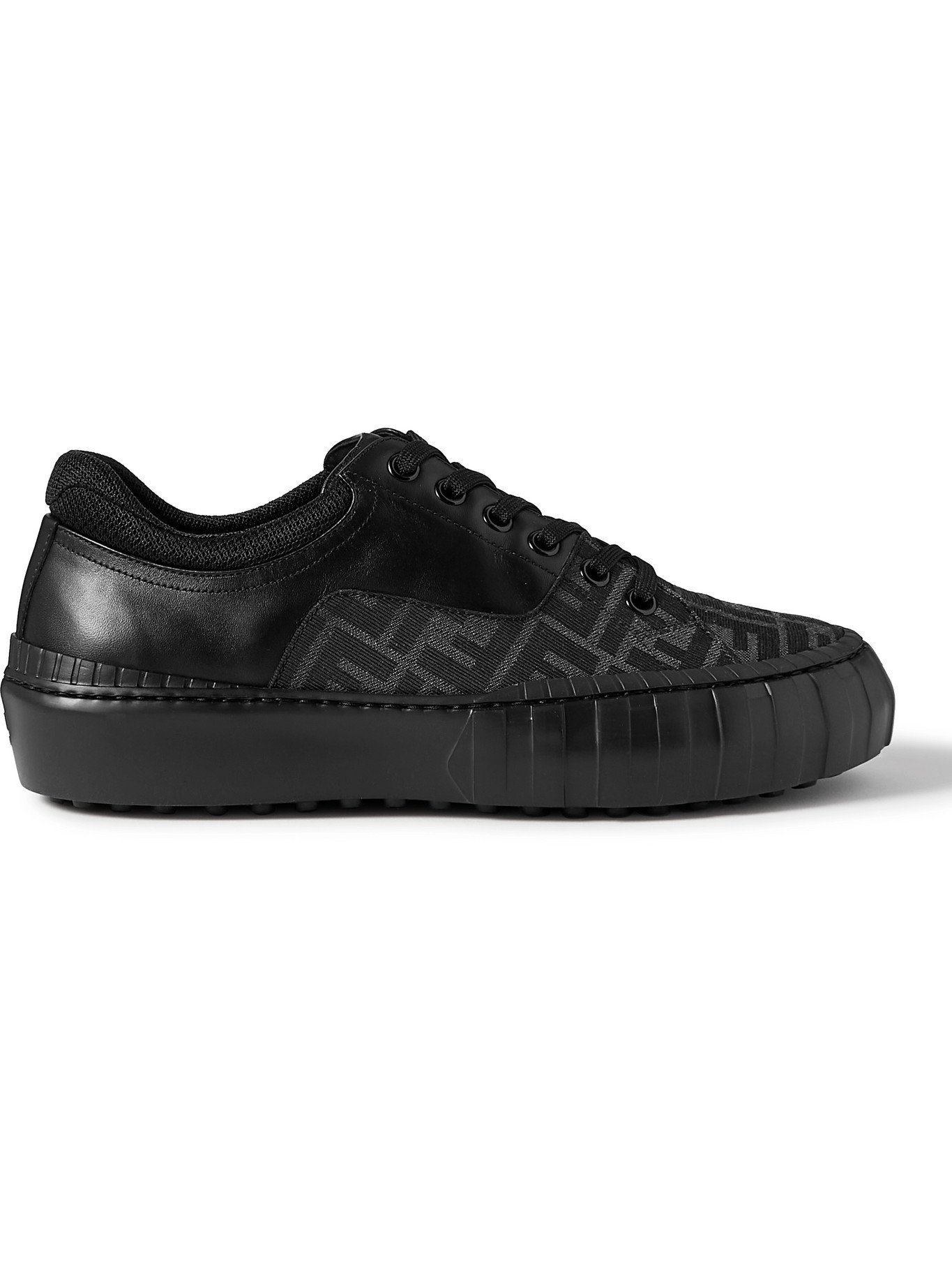 FENDI - Leather and Logo-Jacquard Sneakers - Black Fendi