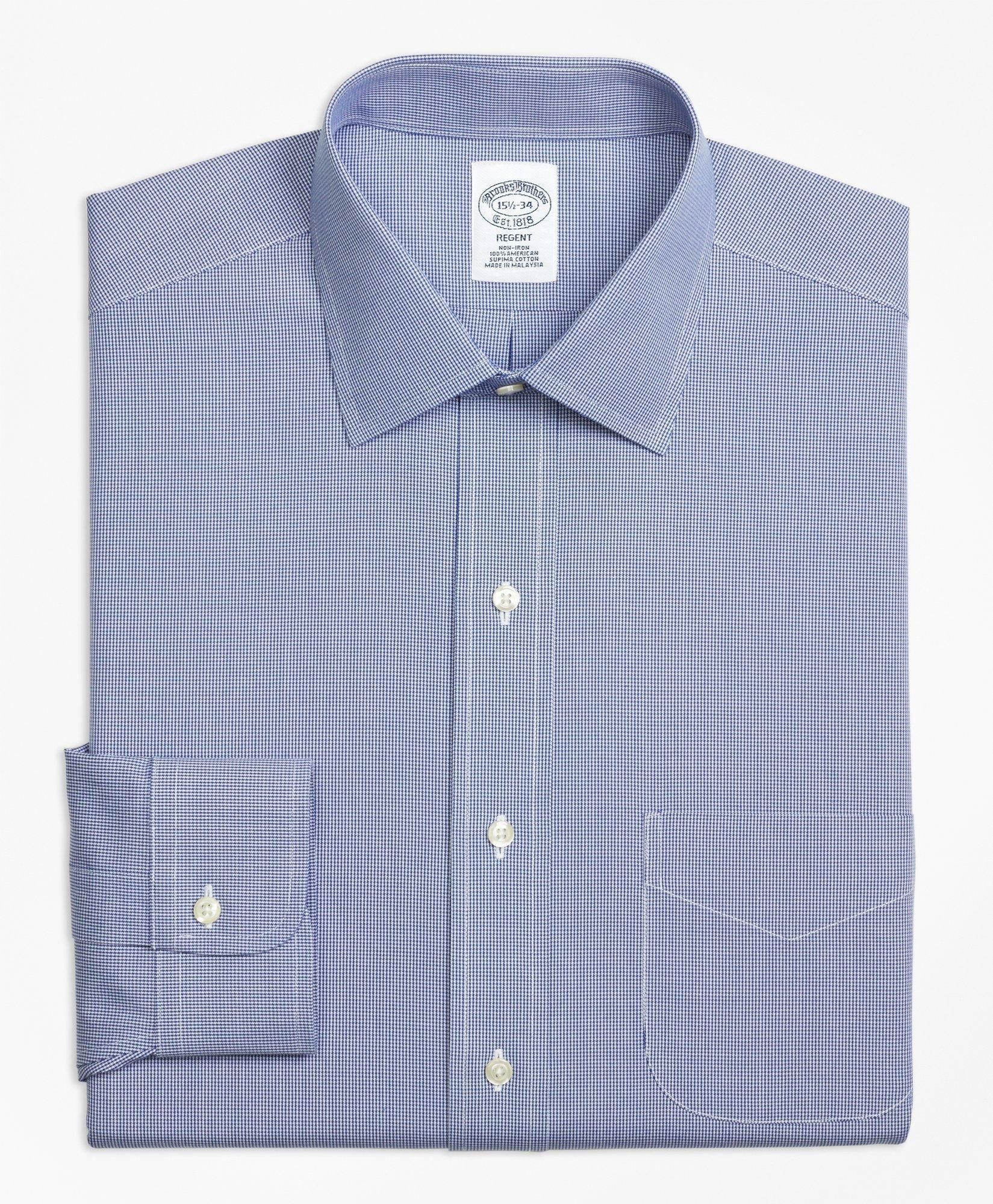 Brooks Brothers Men's Regent Regular-Fit Dress Shirt, Non-Iron Houndstooth | Blue