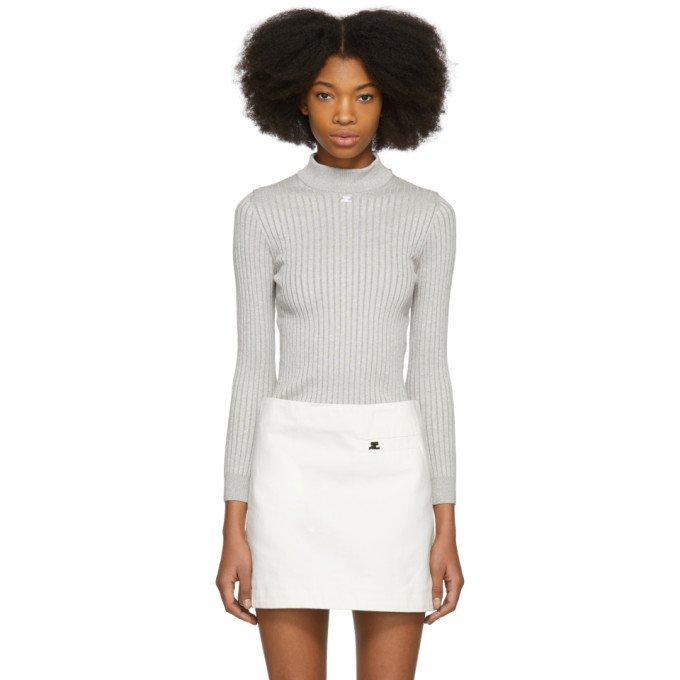Courreges Silver Ribbed Mock Neck Sweater Courreges