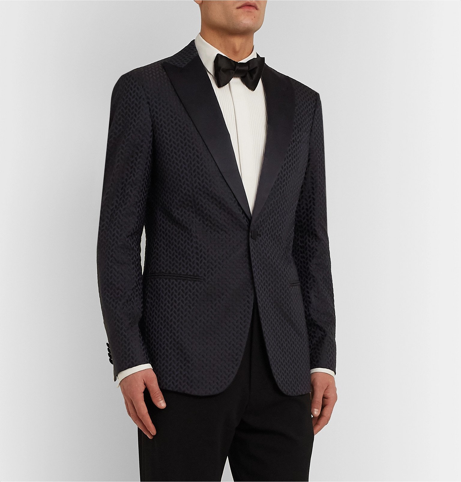 Giorgio Armani - Navy Slim-Fit Silk Satin-Trimmed Jacquard Tuxedo Jacket -  Blue Giorgio Armani