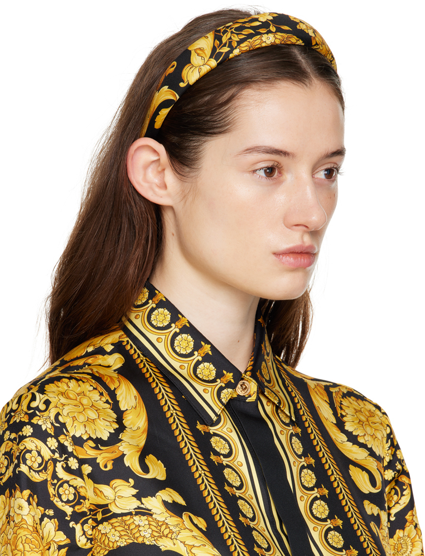 Versace Black & Yellow Barocco Headband Versace