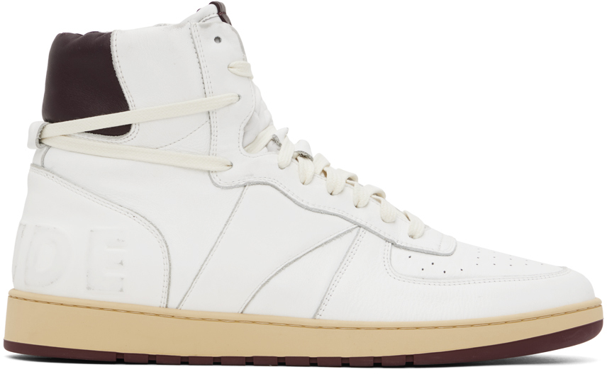 Rhude White & Burgundy Rhecess-Sky Hi Sneakers Rhude