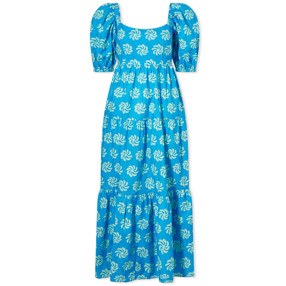 KITRI Women's Gianna Tie Back Maxi Dress in Blue Geo Floral KITRI