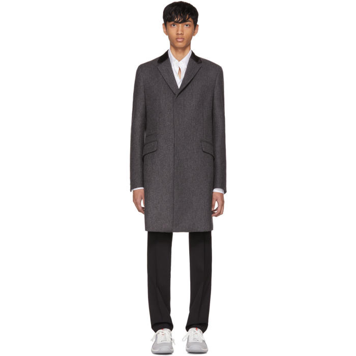 Prada Grey Contrast Collar Coat Prada