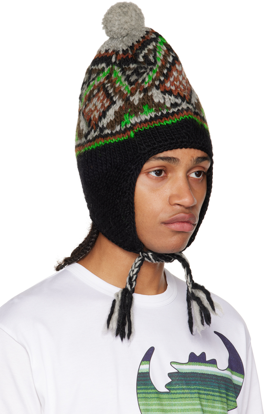 BKLYN Wool Beanie Pepper Grey Hat Purple Pom Pom
