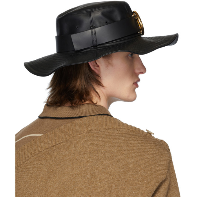 Burberry Black Lambskin Monogram Desert Hat Burberry