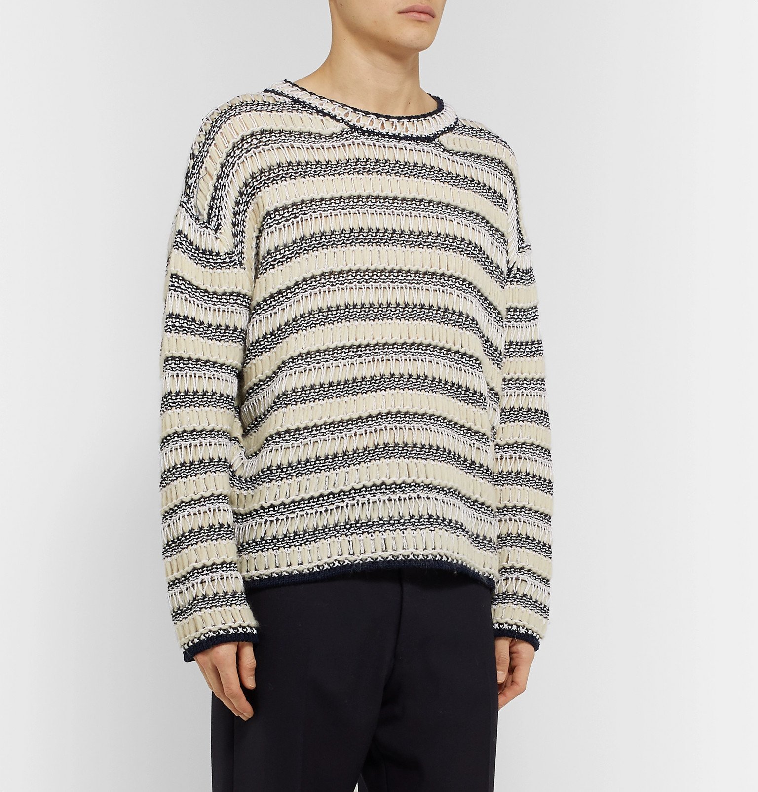 Loewe - Open-Knit Striped Cotton and Wool-Blend Sweater - Blue Loewe