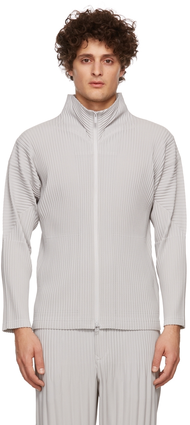 Homme Plissé Issey Miyake Grey Basics Zip-Up Jacket Homme Plisse