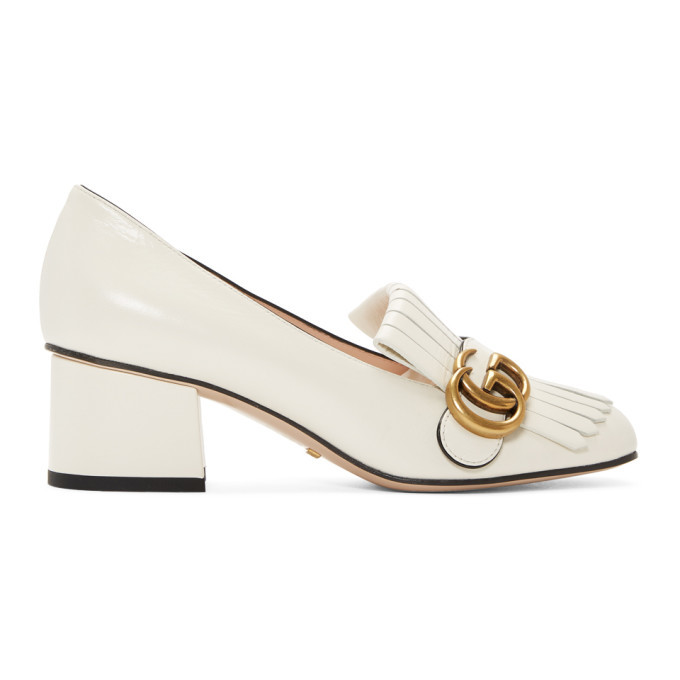 Gucci White GG Marmont Fringed Loafer Heels Gucci