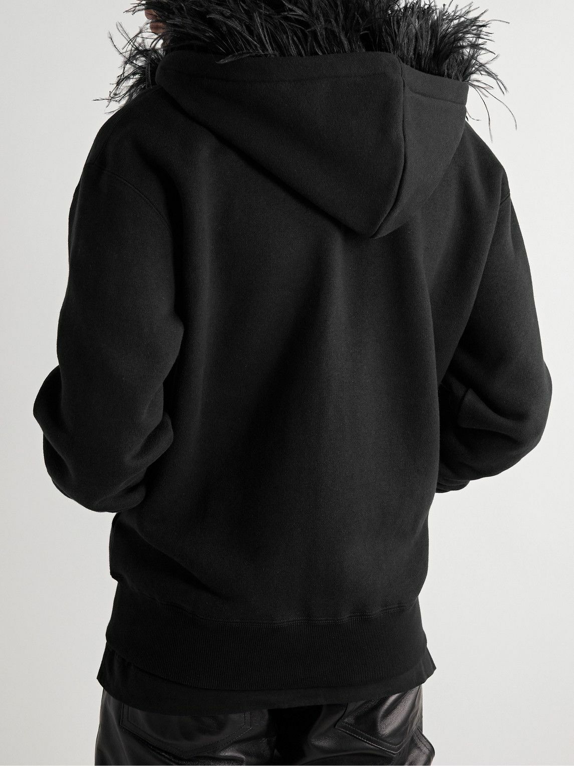 1017 ALYX 9SM - Feather-Trimmed Cotton-Jersey Zip-Up Hoodie - Black