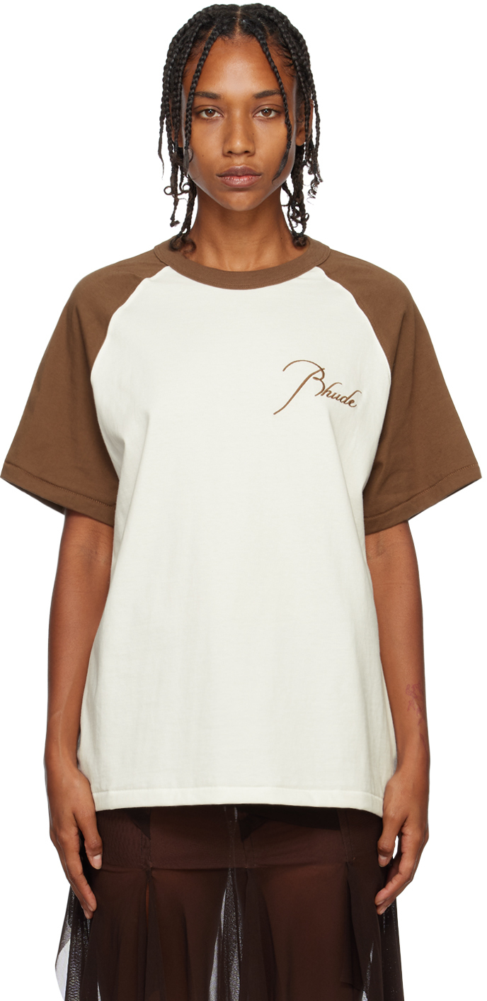 Rhude White & Brown Raglan T-Shirt Rhude
