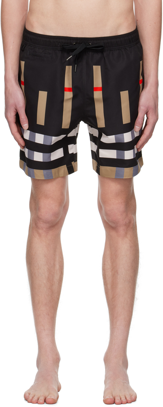 Burberry Black Sliced Check Swim Shorts Burberry