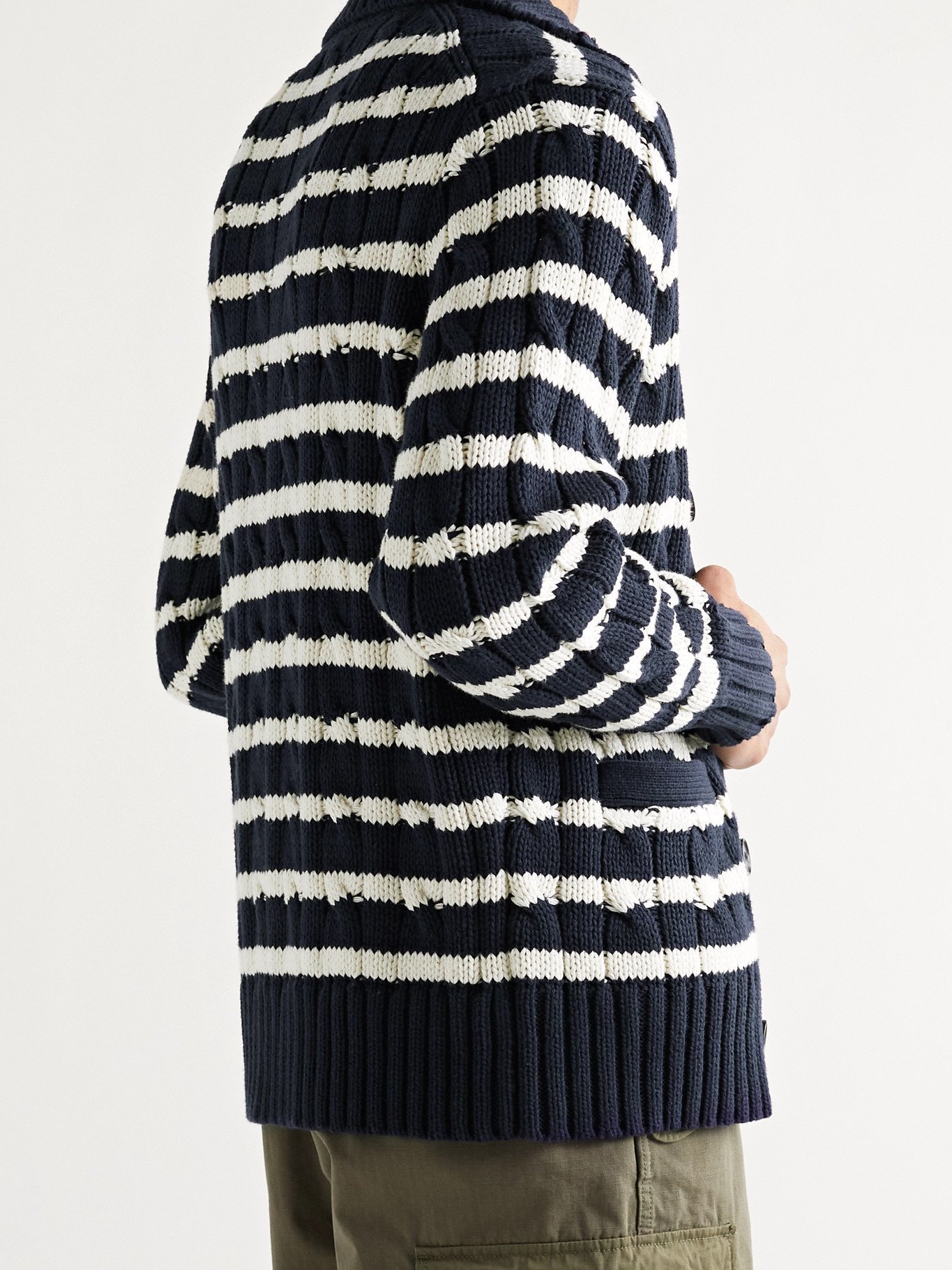 ALEX MILL - Striped Cable-Knit Cotton Cardigan - Blue Alex Mill