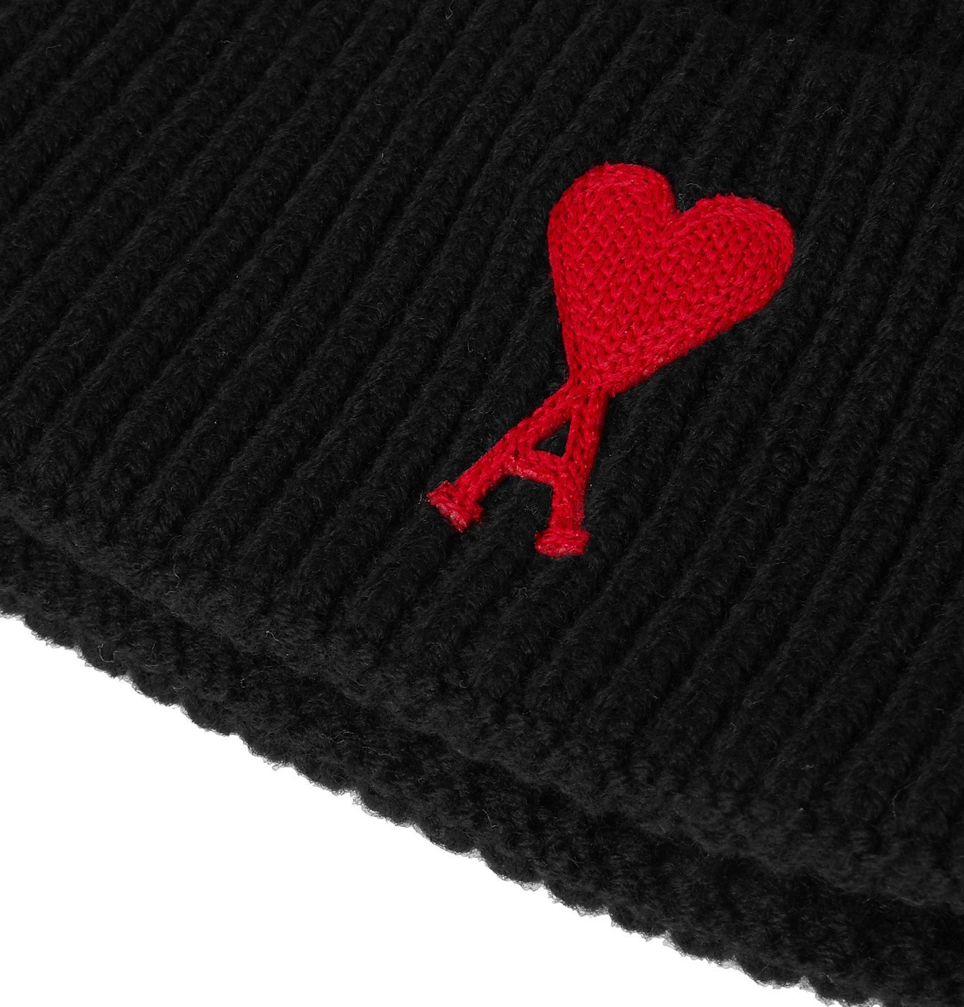 AMI PARIS - Logo-Appliquéd Ribbed Merino Wool Beanie - Black AMI
