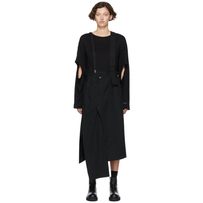 Regulation Yohji Yamamoto Black Denim Suspender Skirt Regulation