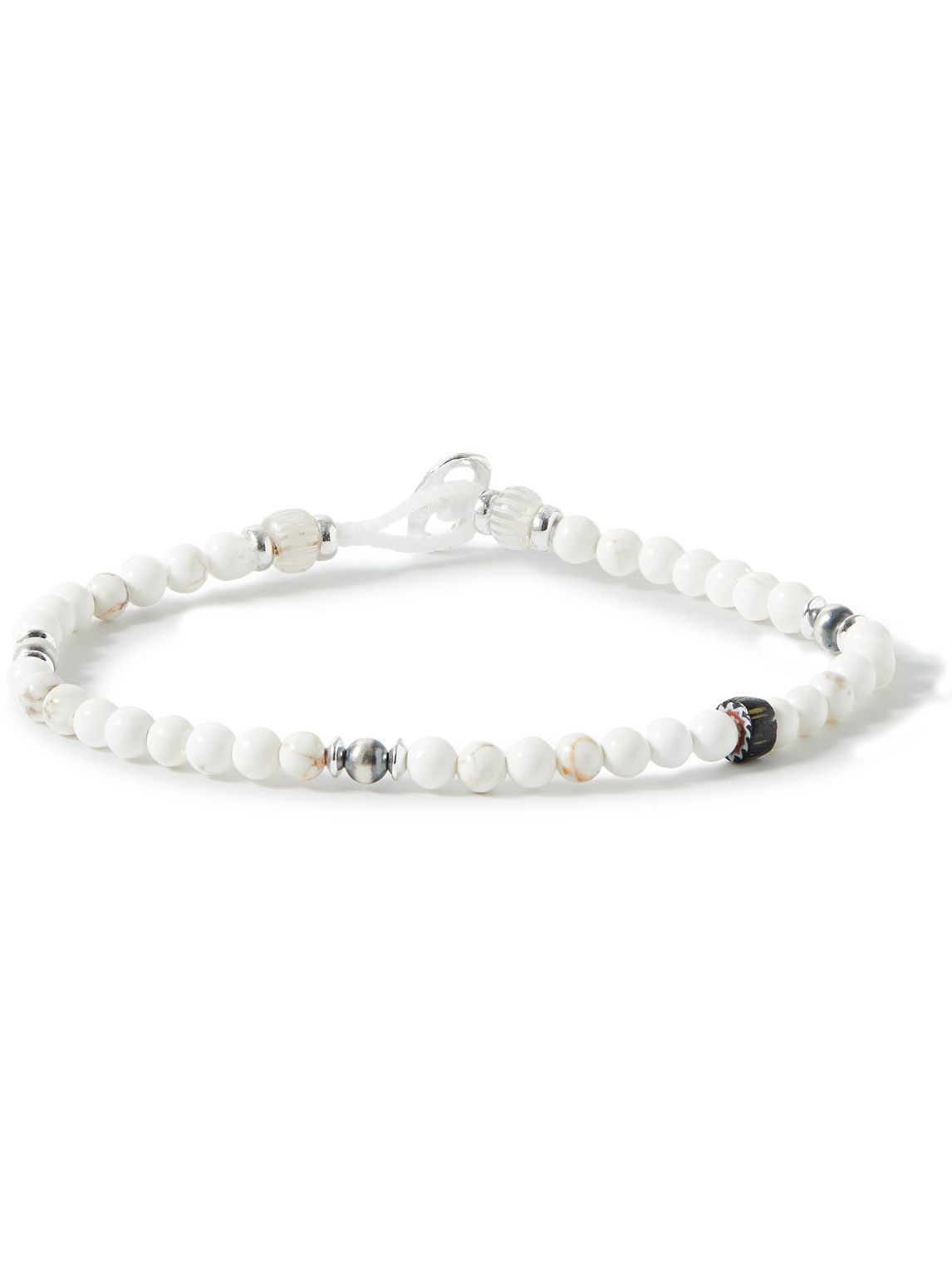 Mikia Silver and Poppy Jasper Beaded Bracelet White Mikia