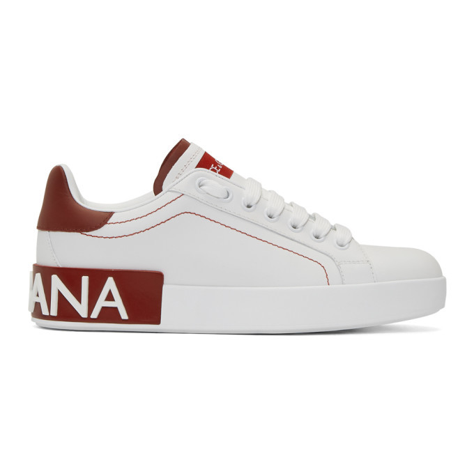 dolce and gabbana white and red sneakers