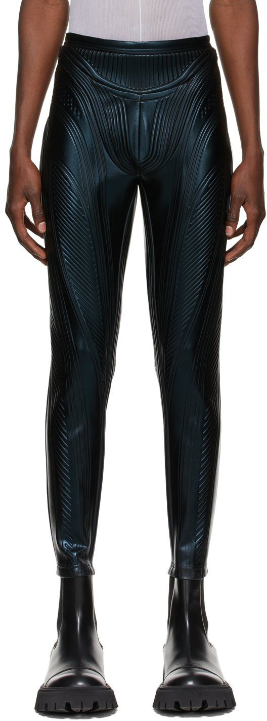 Mugler Black Shiny Embossed Trousers Mugler