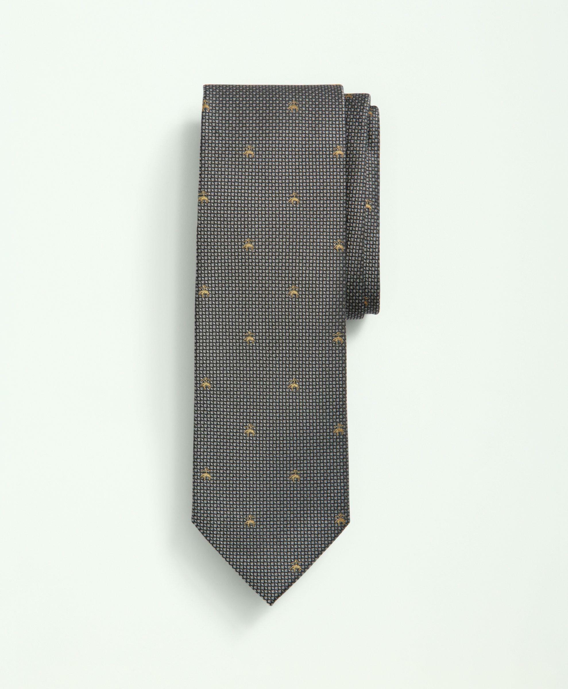 Brooks Brothers Men's Silk Tie Fleece Mini Square Pattern Tie | Grey