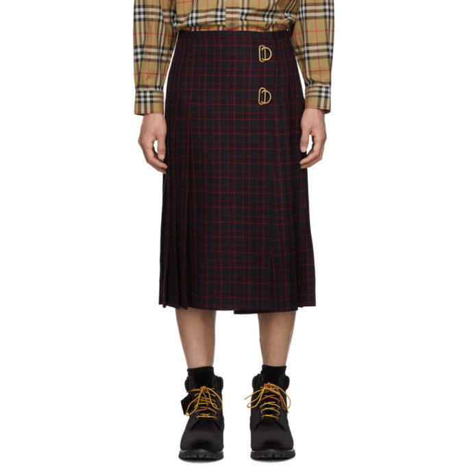 Burberry Navy and Red Wool Arroux Kilt Burberry