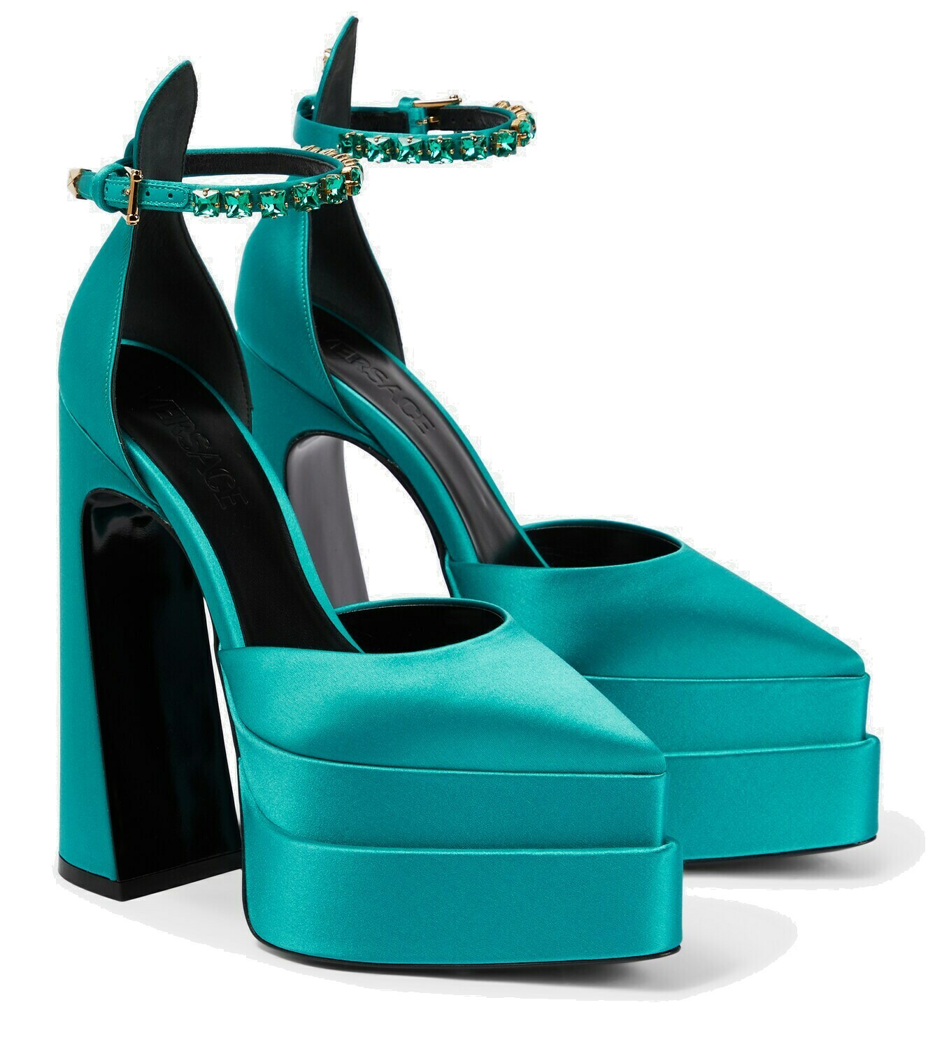 Versace Aevitas Pointy satin platform pumps Versace