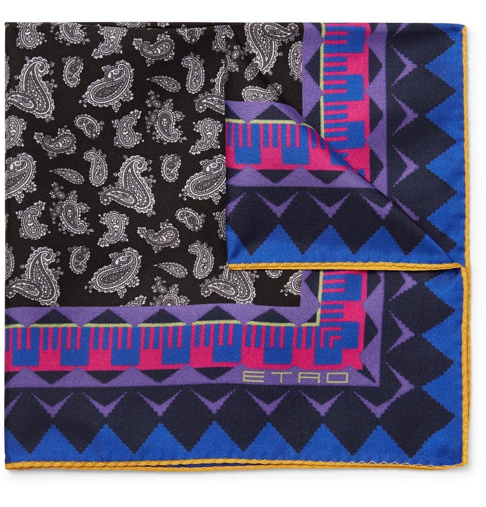 Etro PaisleyPrint SilkTwill Pocket Square Black Etro