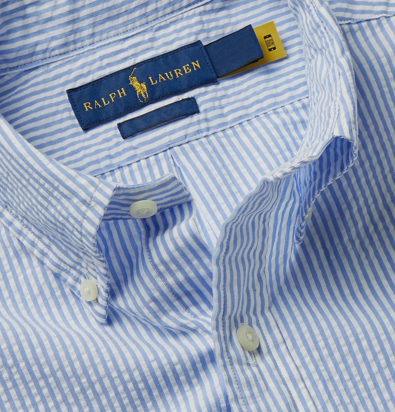 POLO RALPH LAUREN - Button-Down Collar Striped Cotton-Seersucker Shirt -  Blue Polo Ralph Lauren