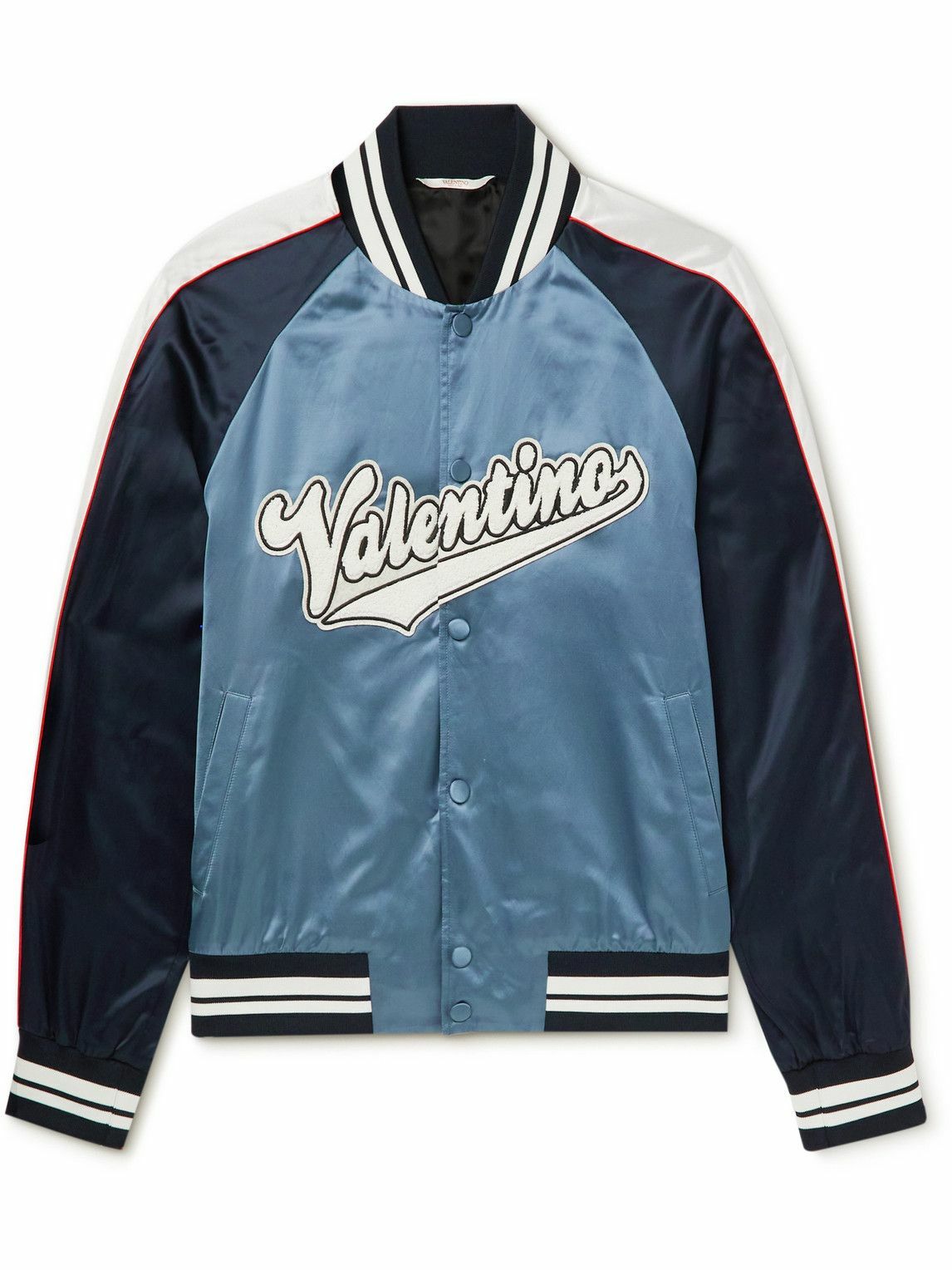 Valentino - Logo-Appliquéd Colour-Block Satin Bomber Jacket - Blue ...
