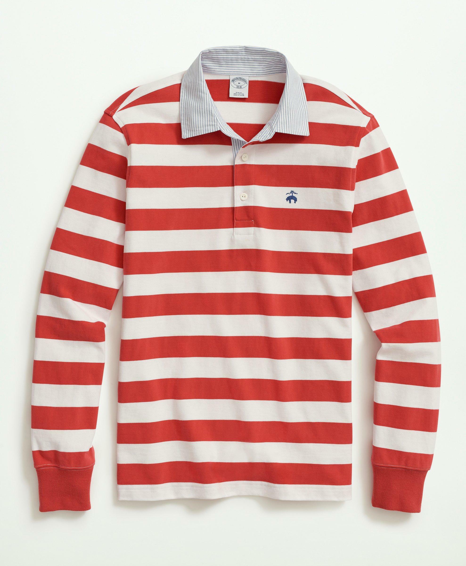 Photo: Brooks Brothers Men's Sueded Cotton Stripe Rugby | Red