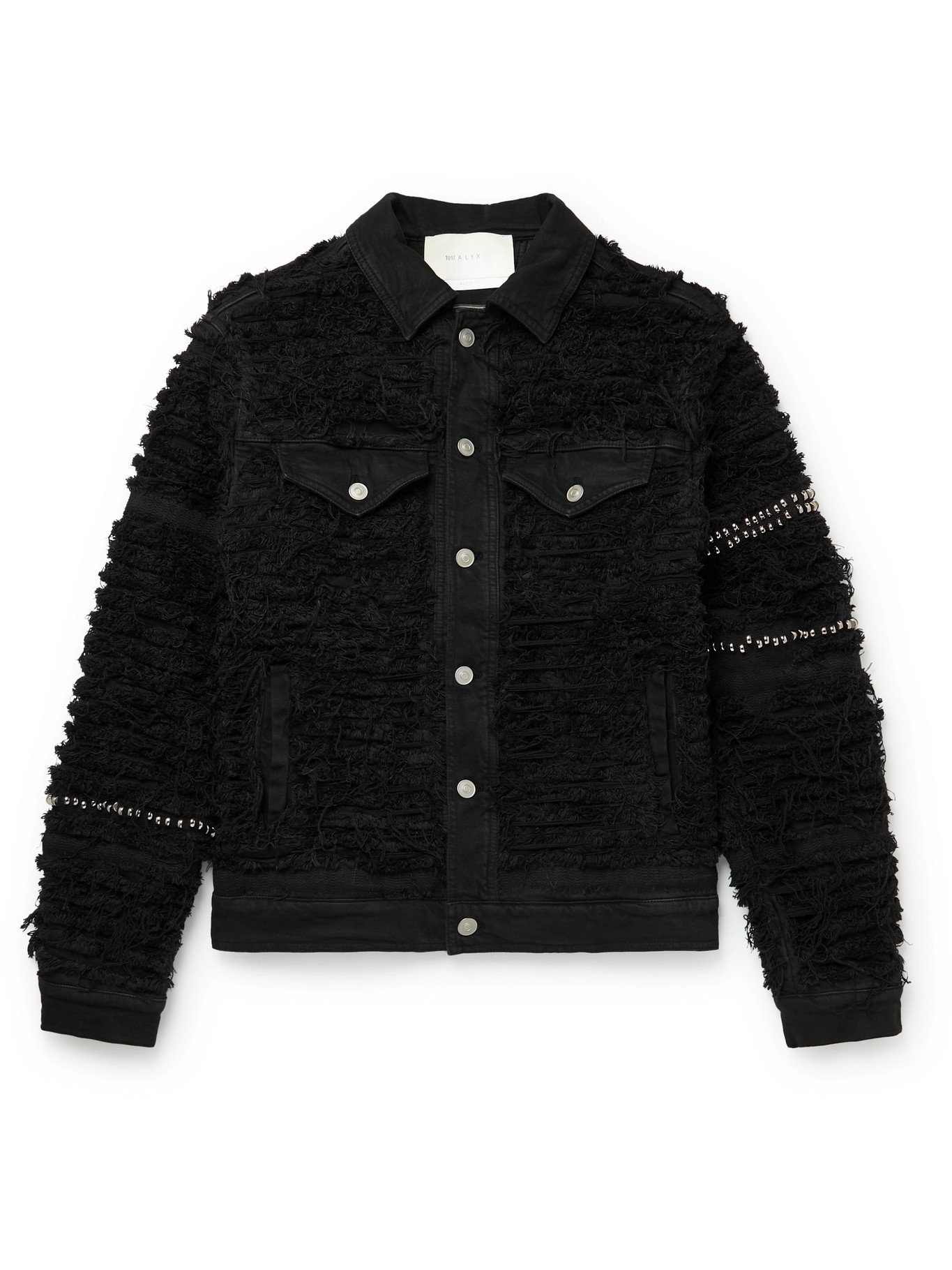 Photo: 1017 ALYX 9SM - Blackmeans Embellished Distressed Denim Jacket - Black