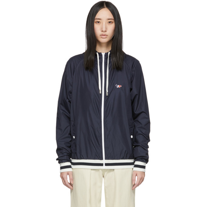 Maison Kitsune Navy Hooded Windbreaker 