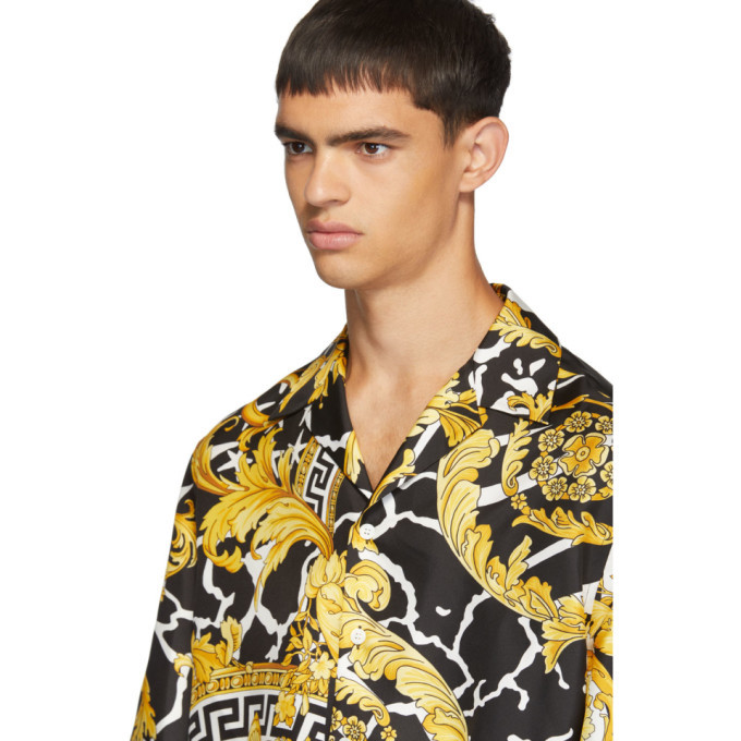 Versace Black and Yellow NYC Barocco Short Sleeve Shirt Versace